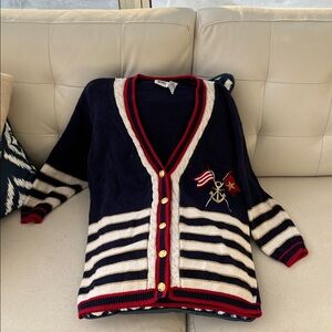 Vintage Jason Maxwell Nautical Navy Cardigan with Red Accents